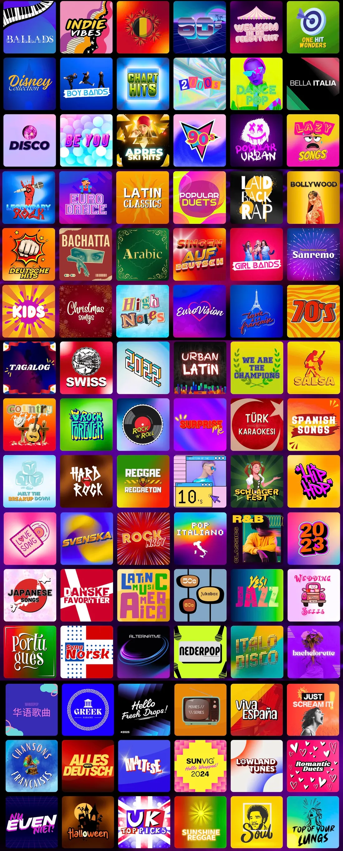 Screenshots of the pre-made playlists in the karaoke software