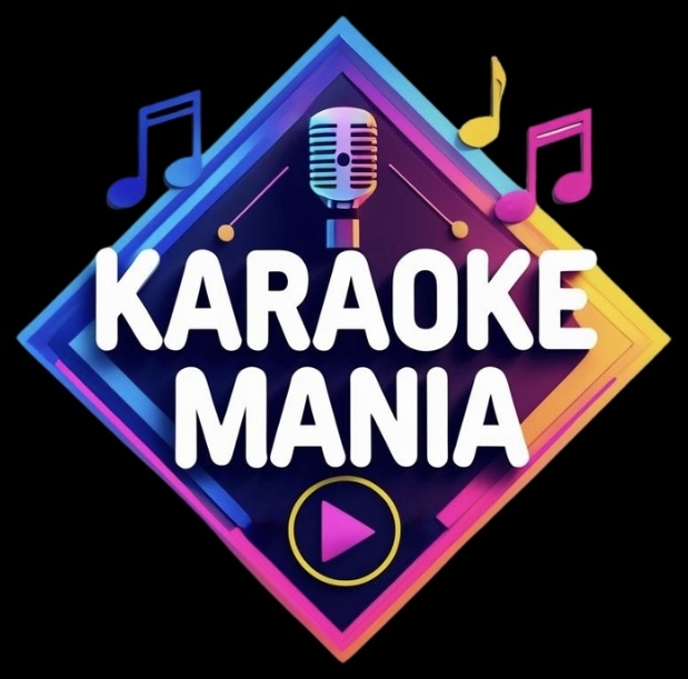 karaoke mania neon logo with microphone 1